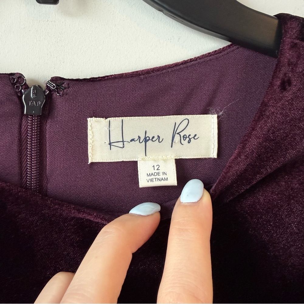 Harper Rose Ruched Velvet Long Sleeve Dress Burgundy 12 - Picture 3 of 8